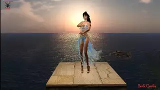 راقصة شرقية خيالية زرقاء تأخذ ثنائي بي بي سي بشراسة